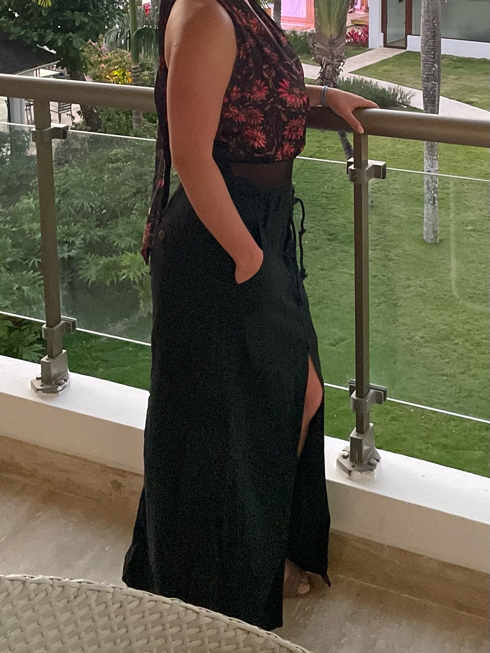 Free People Black Maxi Skirt with Side Slit